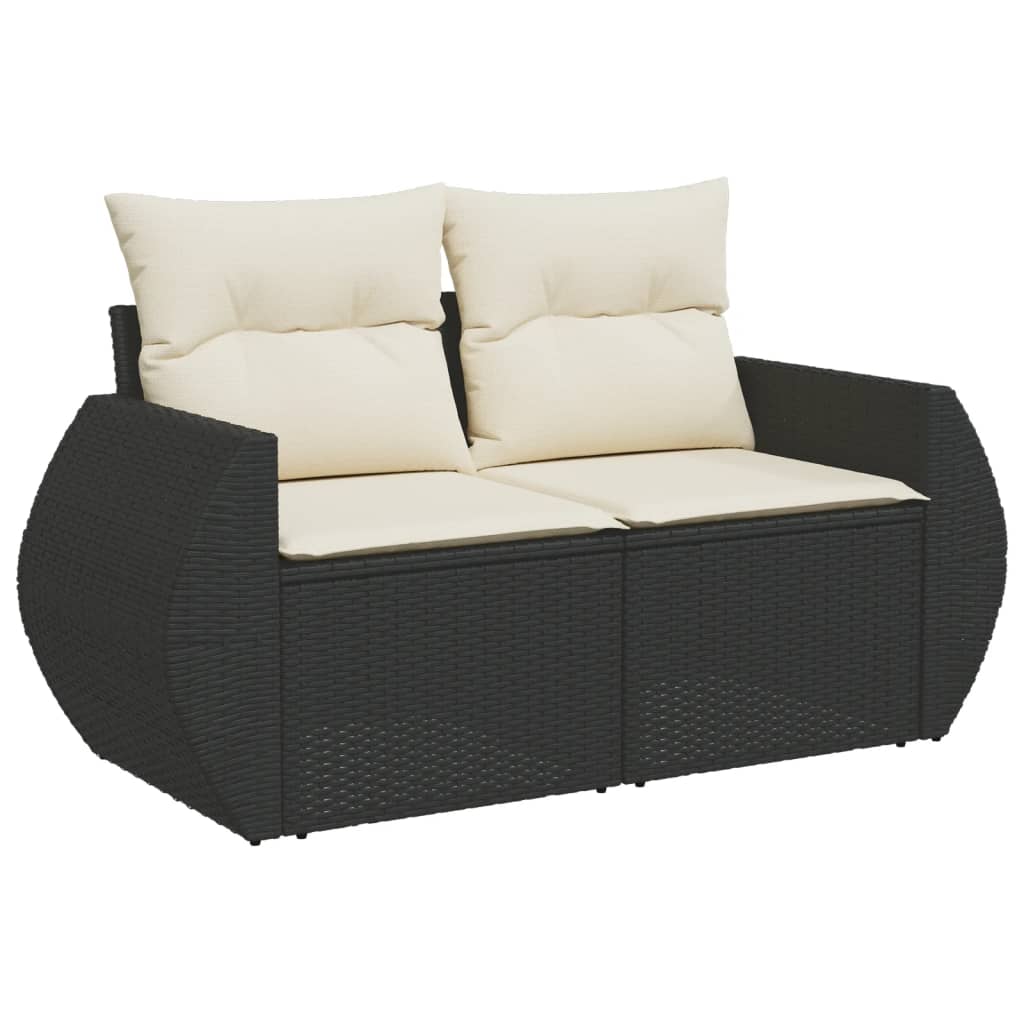 10-delige Loungeset met kussens poly rattan zwart