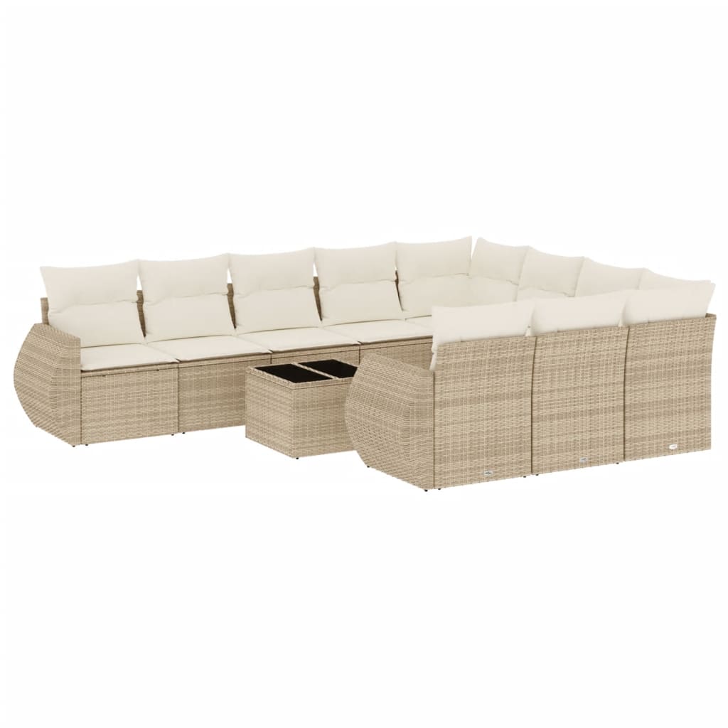 10-delige Loungeset met kussens poly rattan zwart