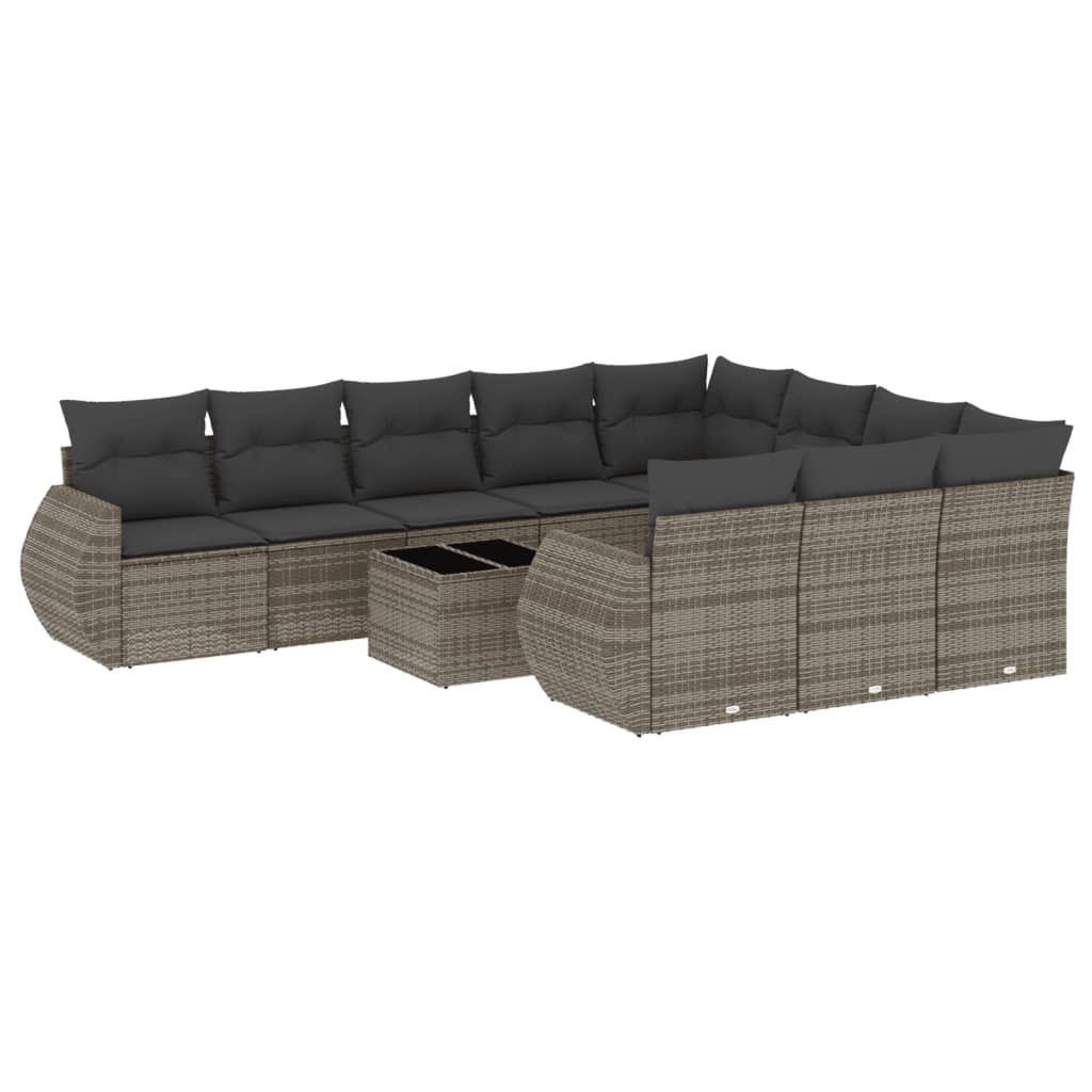 10-delige Loungeset met kussens poly rattan zwart