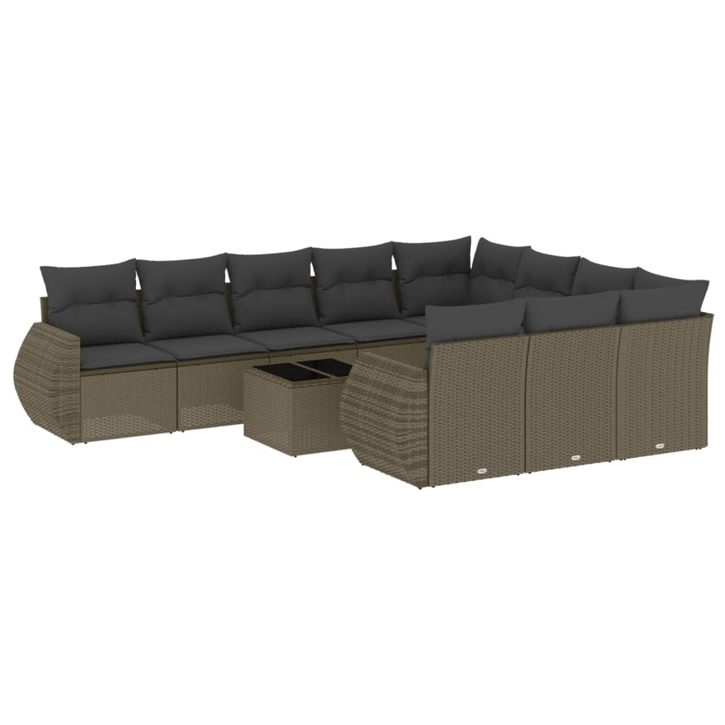 10-delige Loungeset met kussens poly rattan zwart