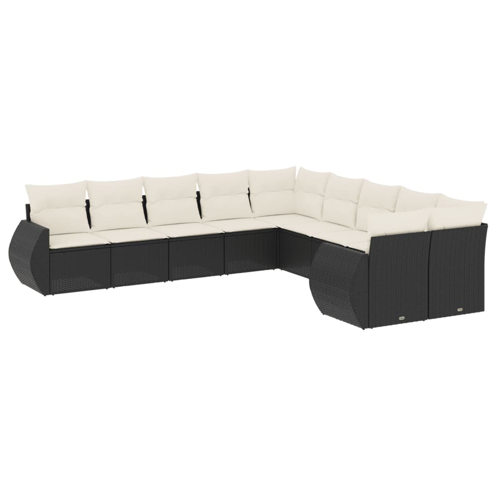 11-delige Loungeset met kussens poly rattan zwart