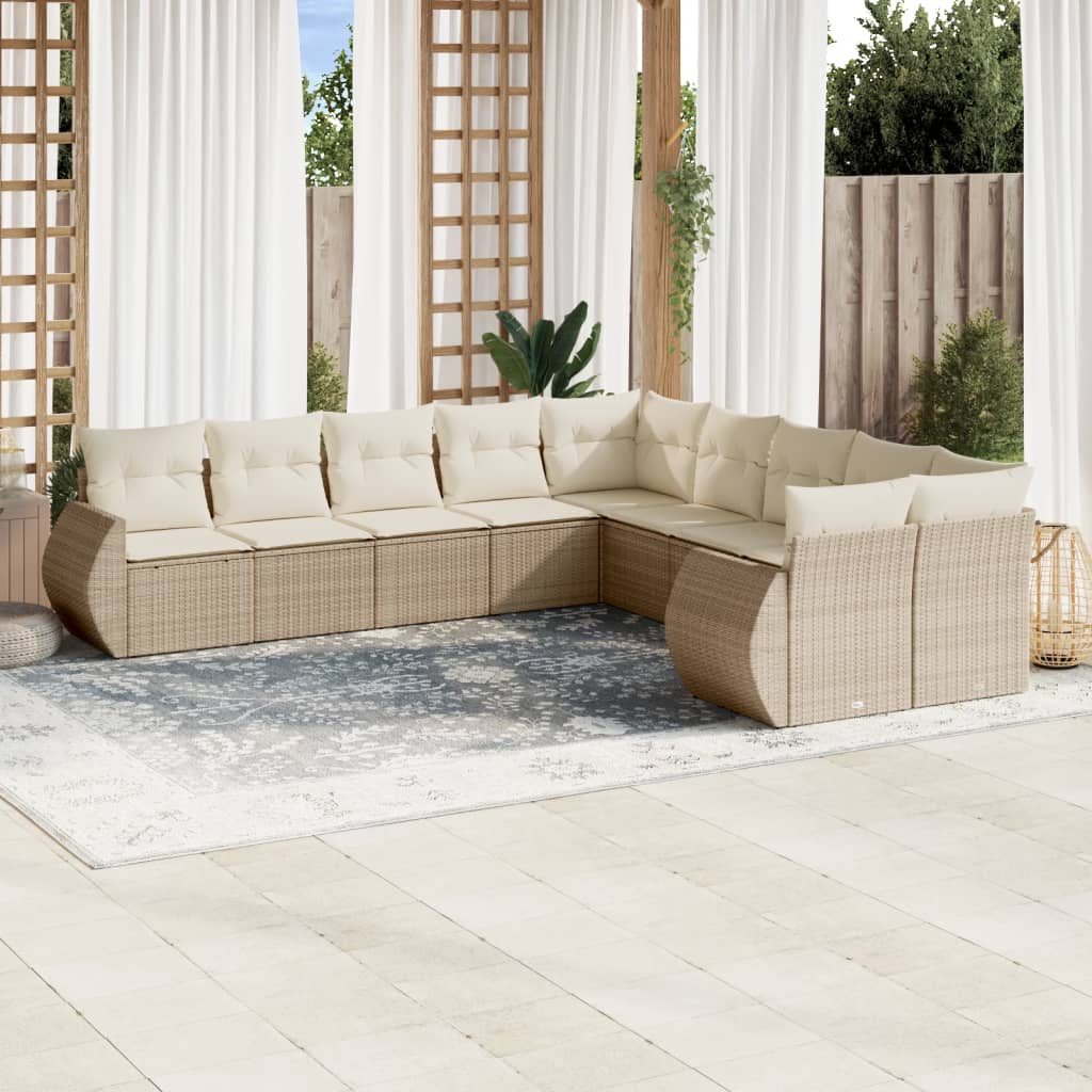 11-delige Loungeset met kussens poly rattan zwart