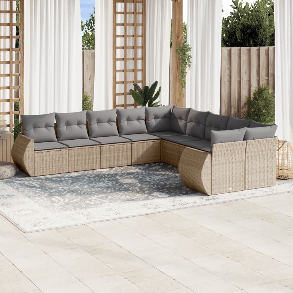 11-delige Loungeset met kussens poly rattan zwart