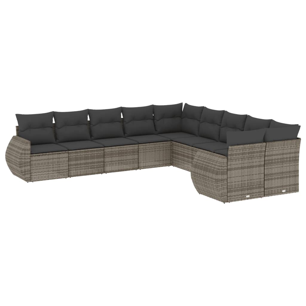 11-delige Loungeset met kussens poly rattan zwart