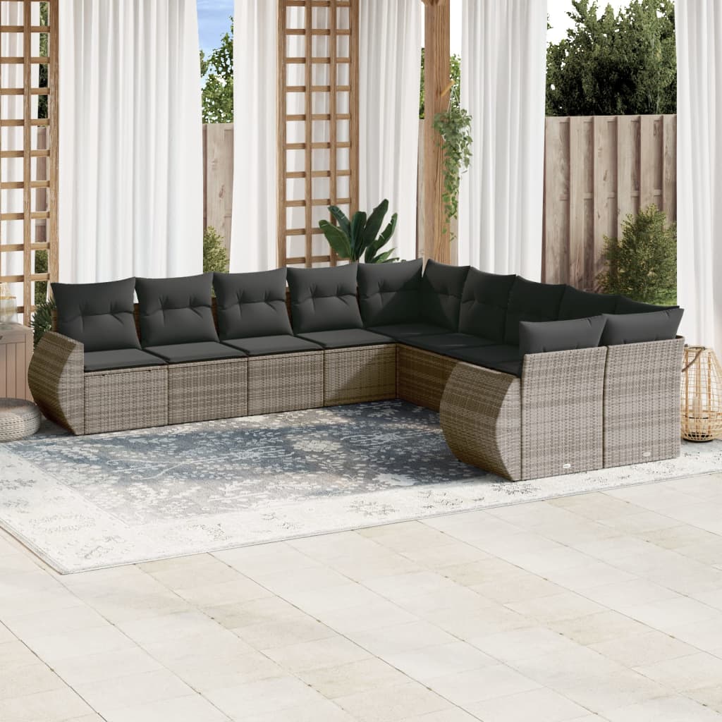 11-delige Loungeset met kussens poly rattan zwart