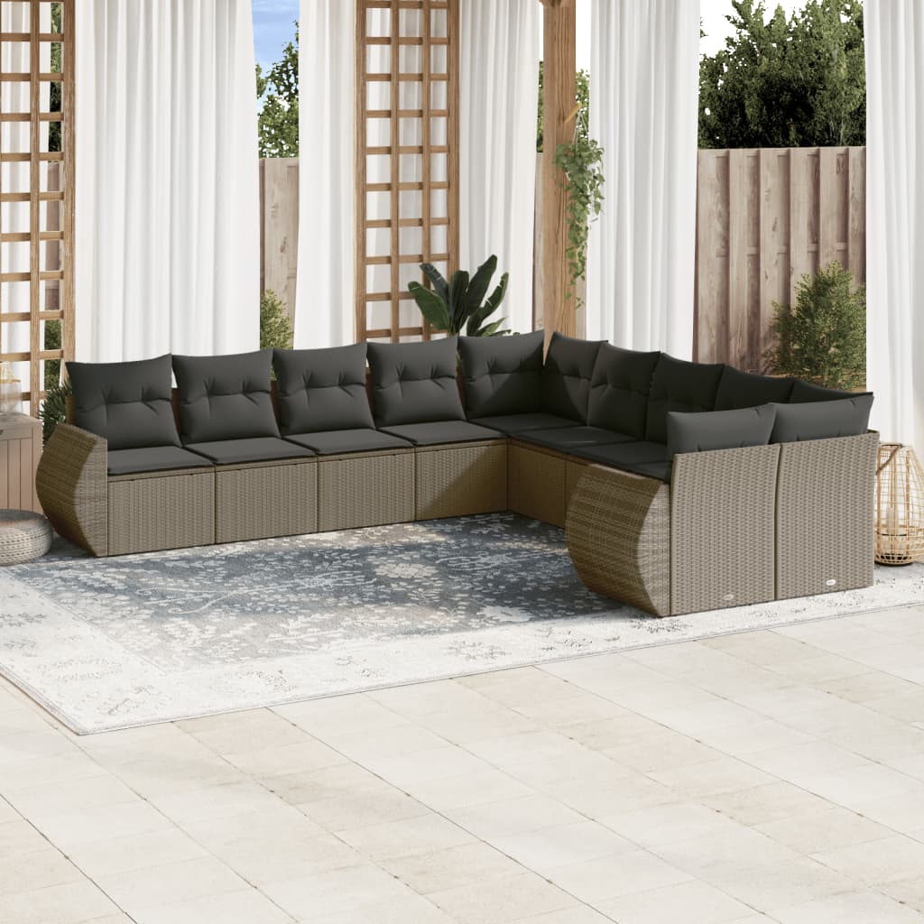 11-delige Loungeset met kussens poly rattan zwart