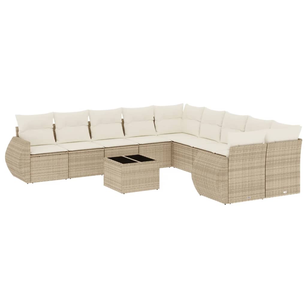 11-delige Loungeset met kussens poly rattan zwart