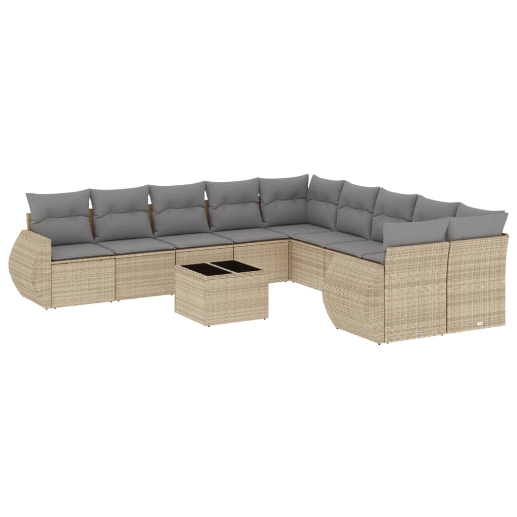 11-delige Loungeset met kussens poly rattan zwart