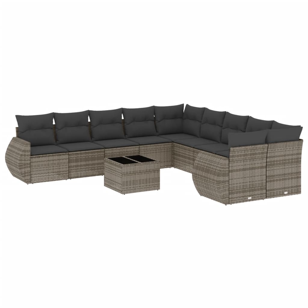 11-delige Loungeset met kussens poly rattan zwart