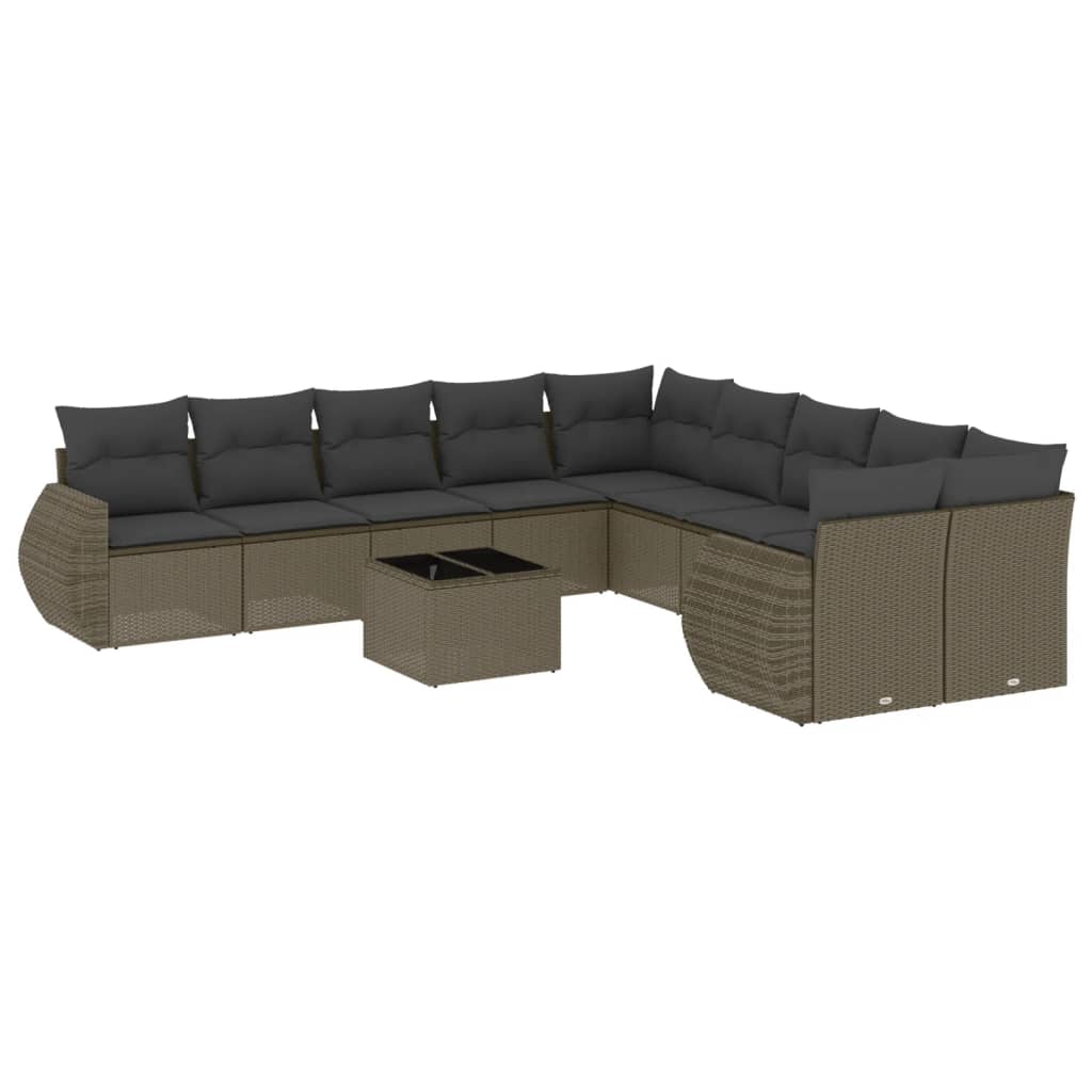 11-delige Loungeset met kussens poly rattan zwart