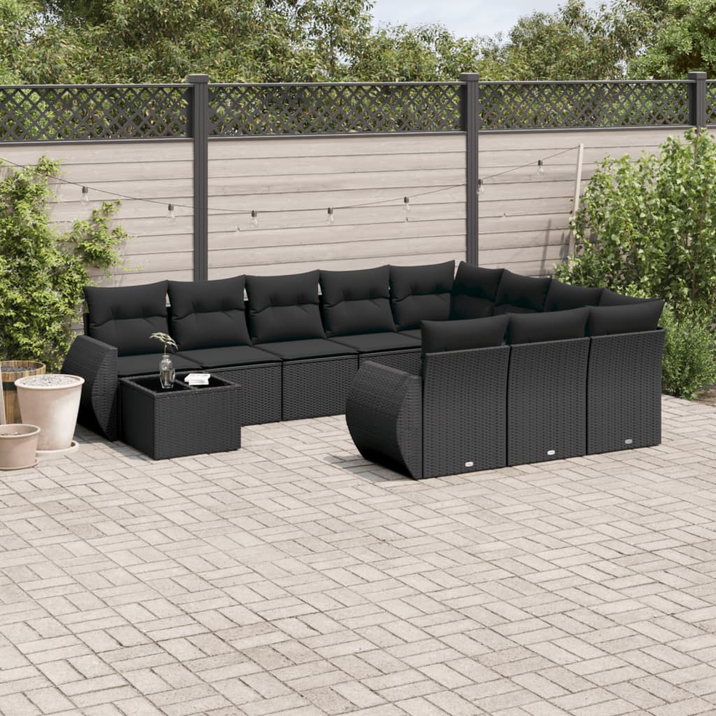 11-delige Loungeset met kussens poly rattan grijs