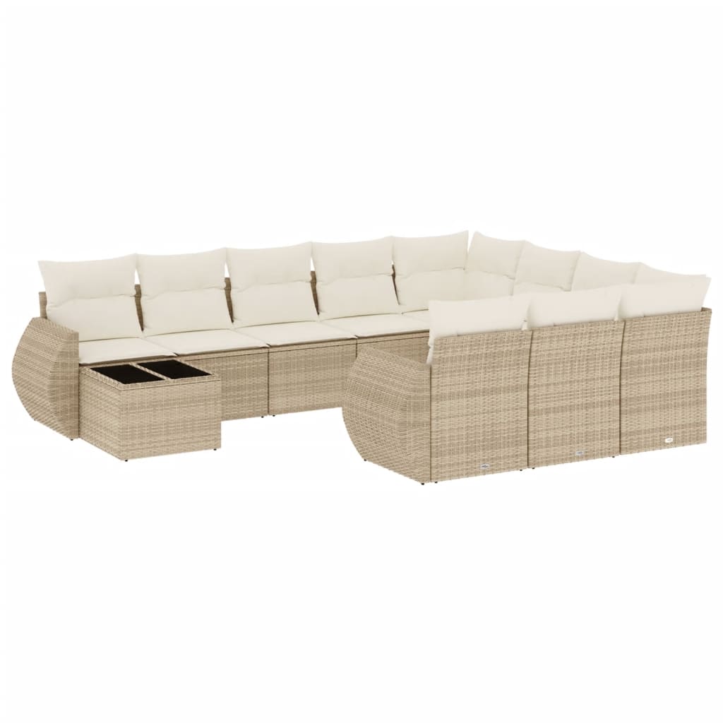 11-delige Loungeset met kussens poly rattan bruin