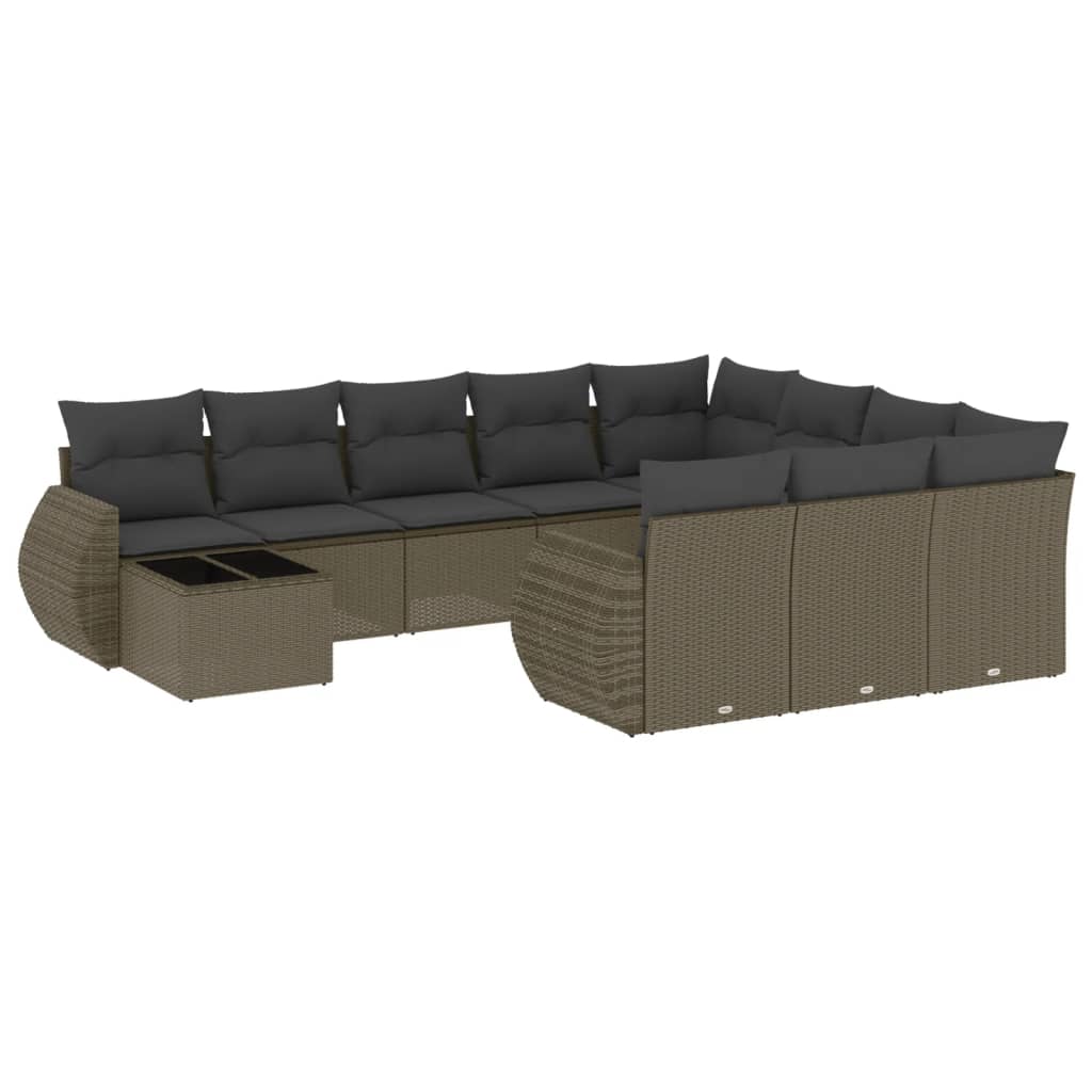 11-delige Loungeset met kussens poly rattan bruin