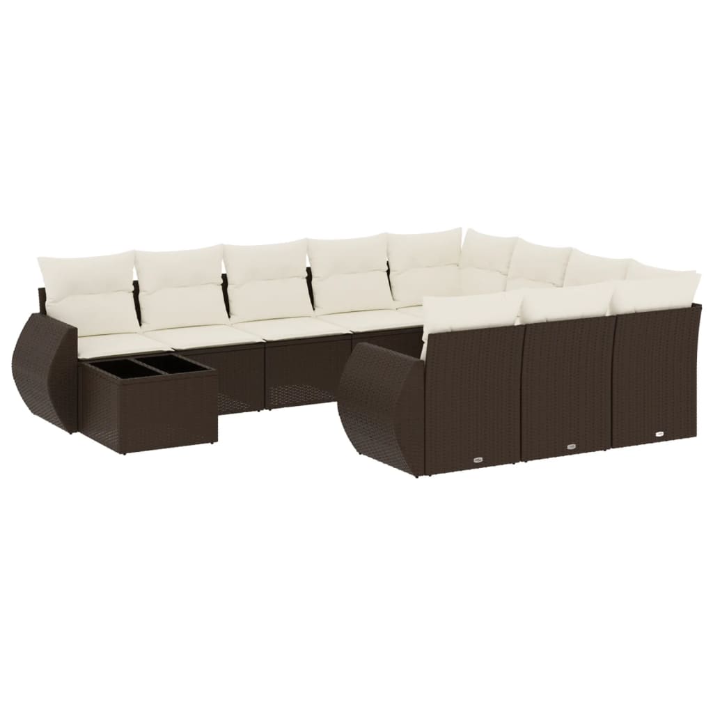 11-delige Loungeset met kussens poly rattan bruin