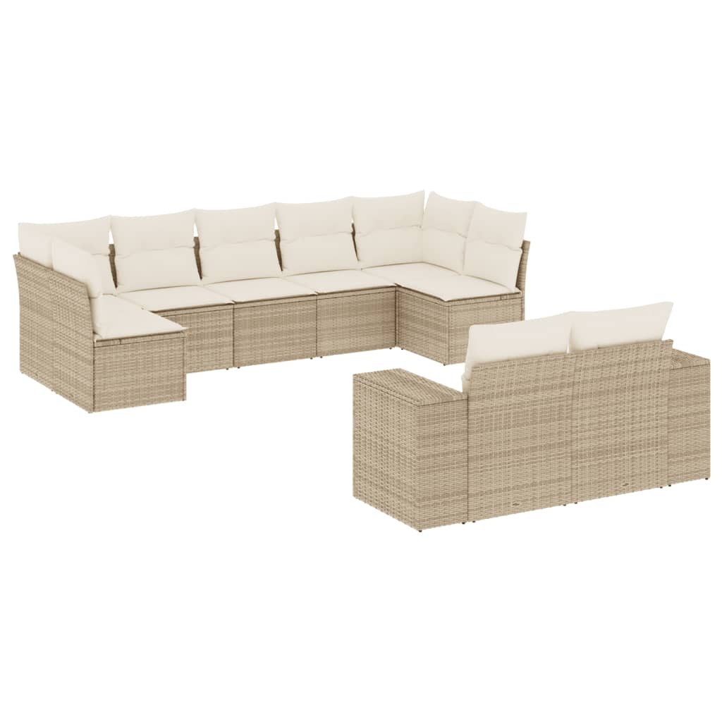 10-delige Loungeset met kussens poly rattan zwart