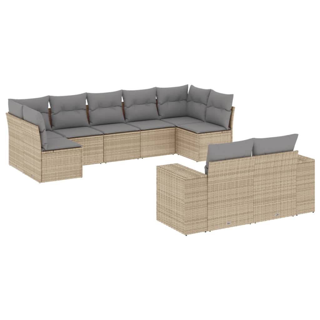 10-delige Loungeset met kussens poly rattan zwart