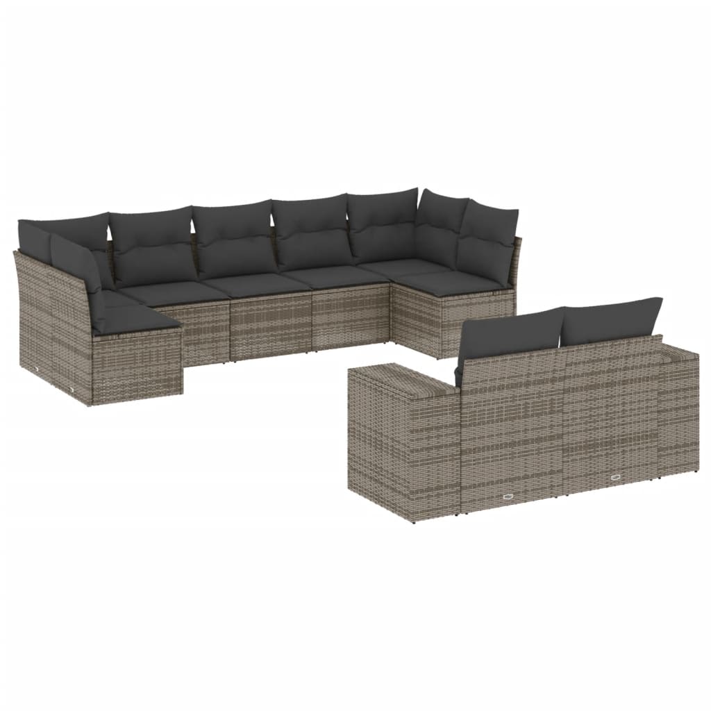 10-delige Loungeset met kussens poly rattan zwart