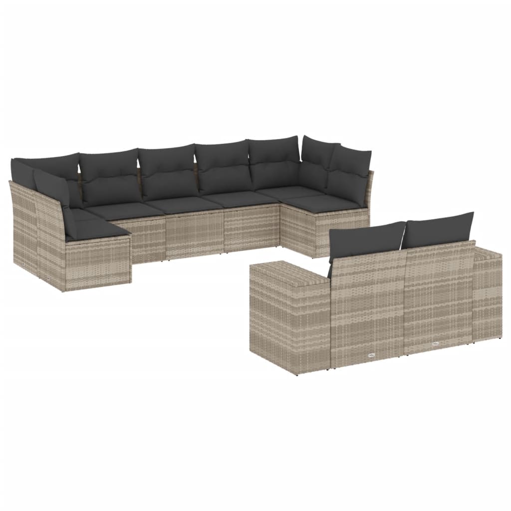 10-delige Loungeset met kussens poly rattan zwart