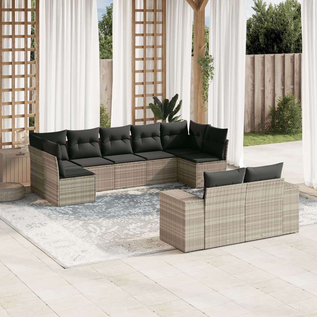 10-delige Loungeset met kussens poly rattan zwart