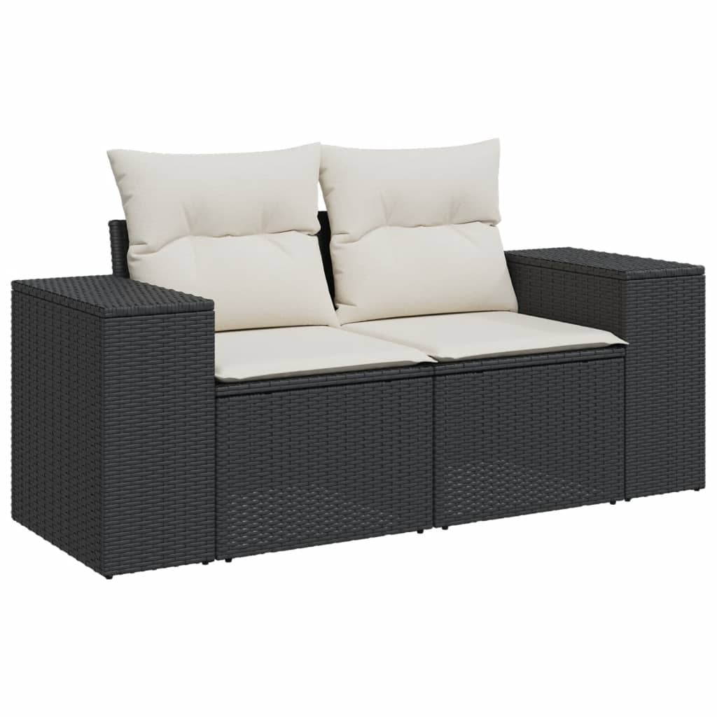 10-delige Loungeset met kussens poly rattan zwart