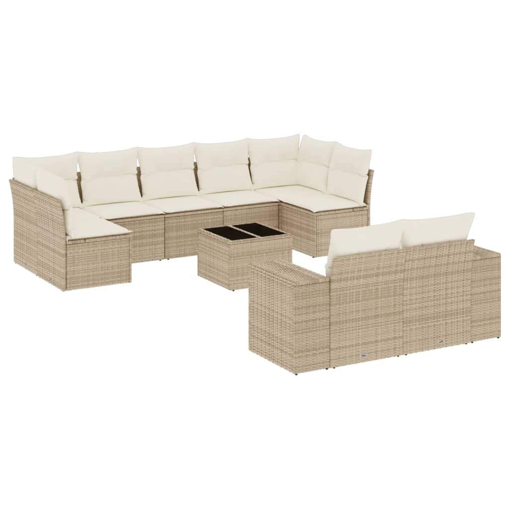 10-delige Loungeset met kussens poly rattan zwart