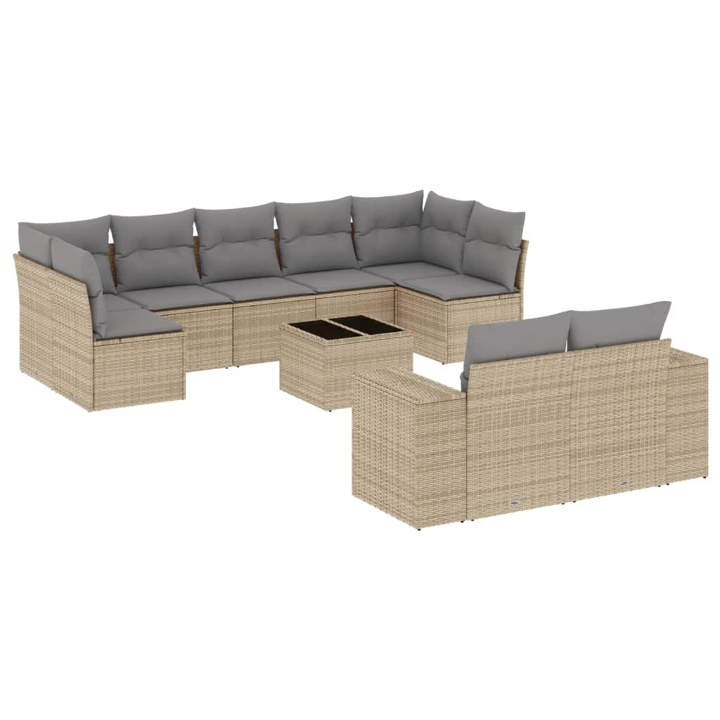 10-delige Loungeset met kussens poly rattan zwart