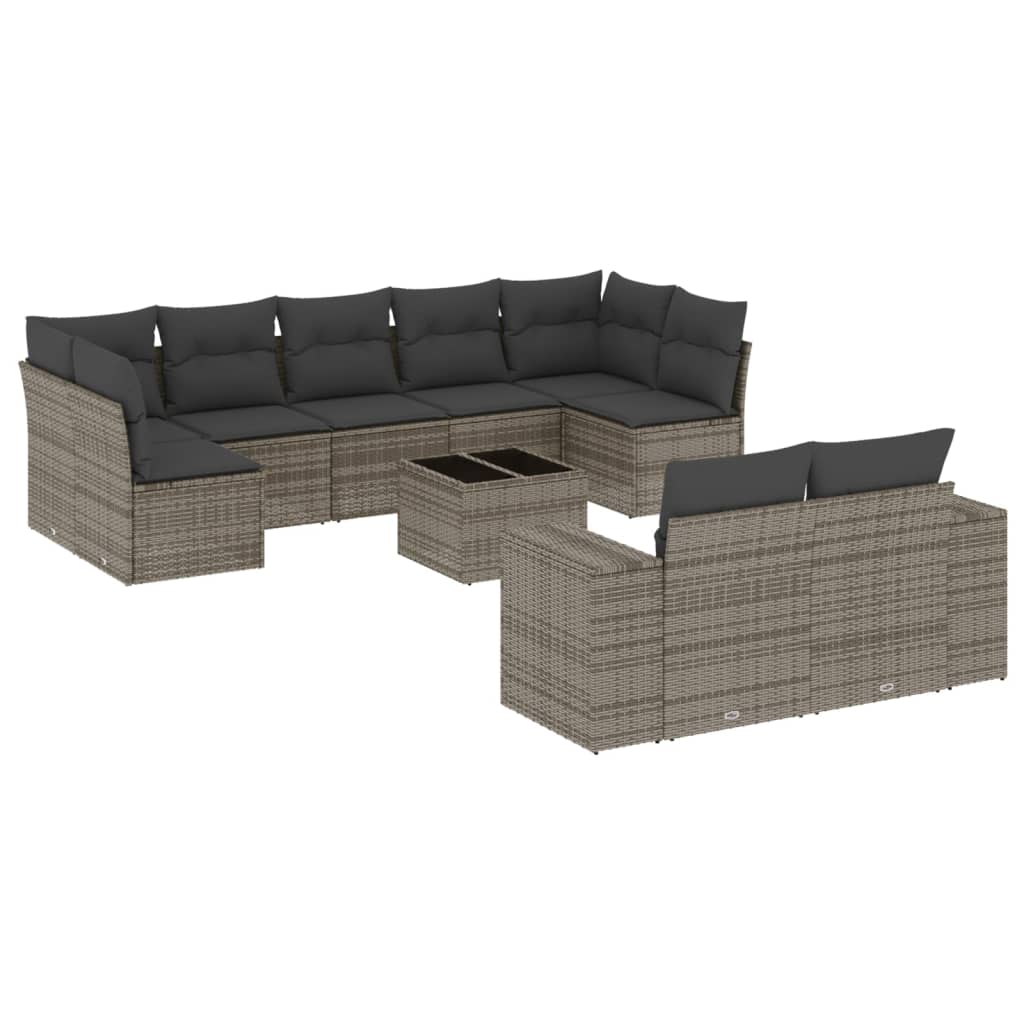 10-delige Loungeset met kussens poly rattan zwart