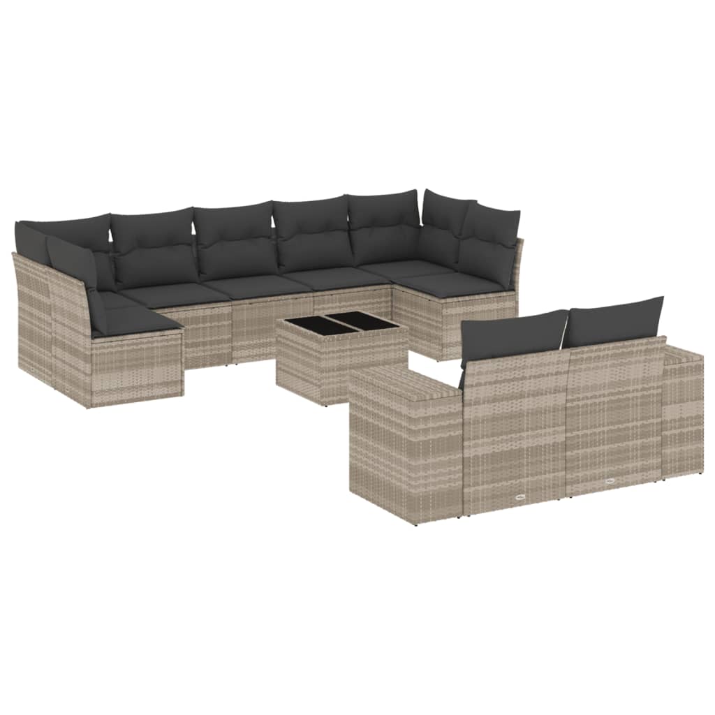 10-delige Loungeset met kussens poly rattan zwart