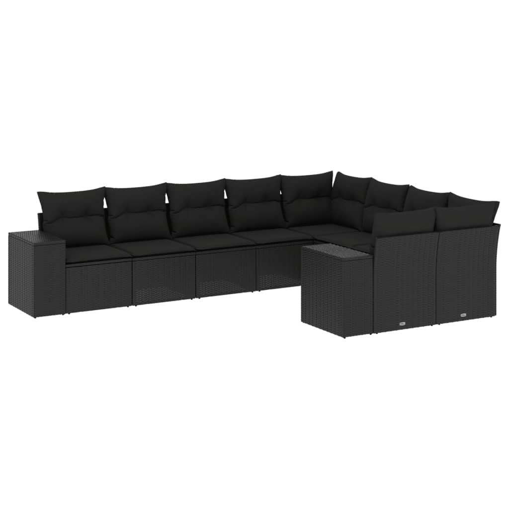 10-delige Loungeset met kussens poly rattan lichtgrijs