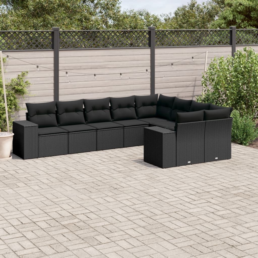 10-delige Loungeset met kussens poly rattan lichtgrijs