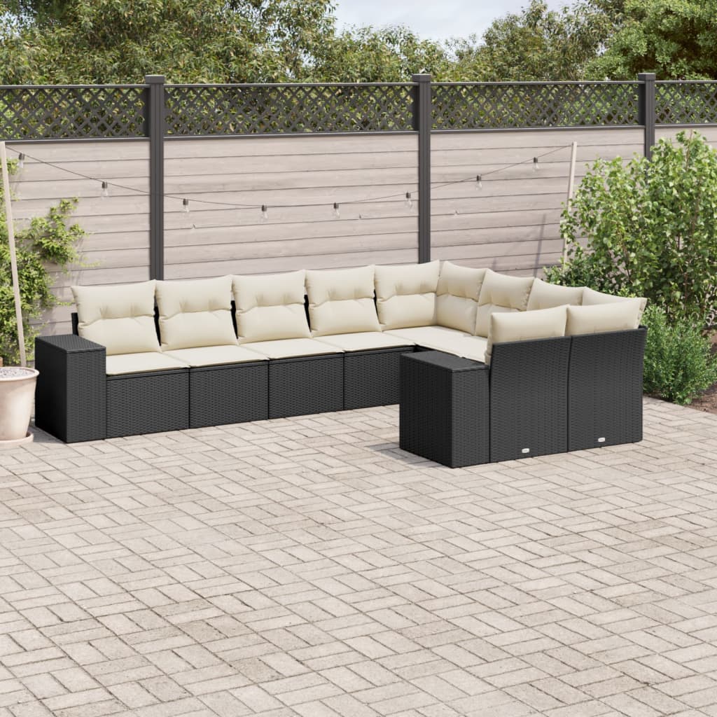 10-delige Loungeset met kussens poly rattan lichtgrijs