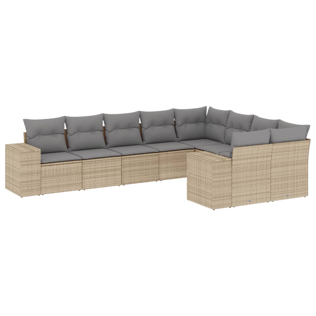 10-delige Loungeset met kussens poly rattan lichtgrijs