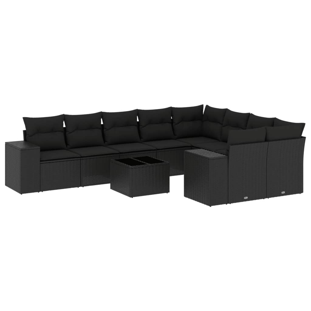 10-delige Loungeset met kussens poly rattan lichtgrijs