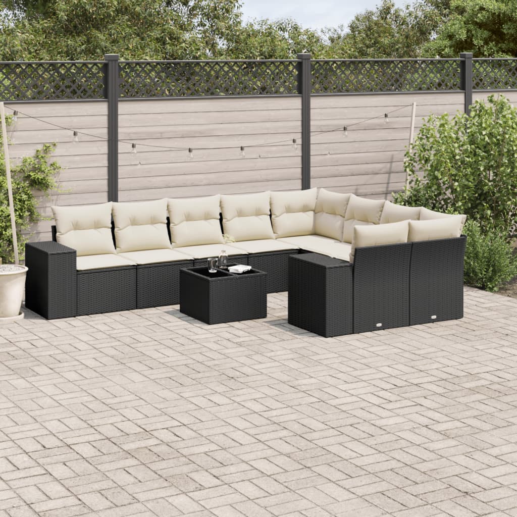 10-delige Loungeset met kussens poly rattan lichtgrijs