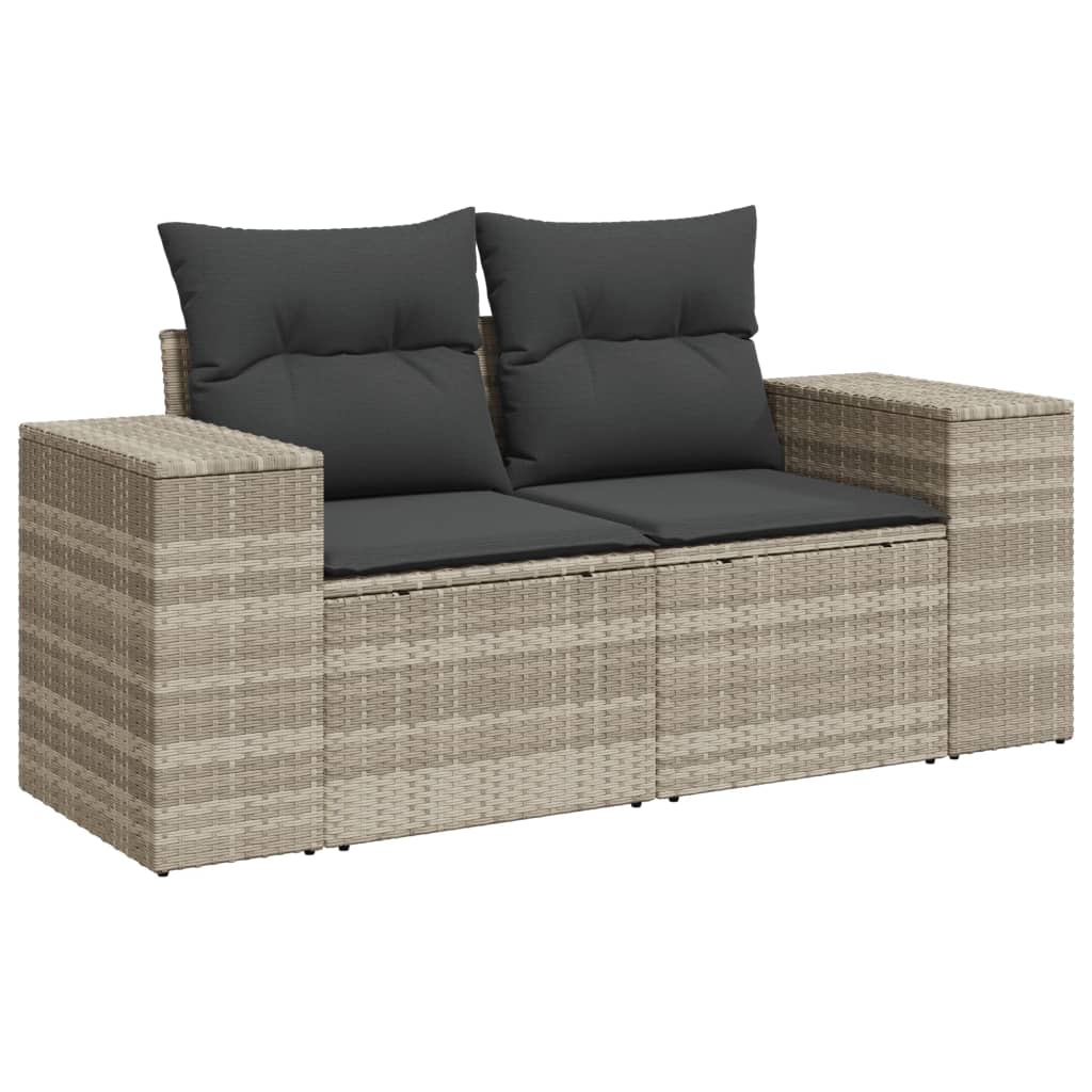 10-delige Loungeset met kussens poly rattan lichtgrijs