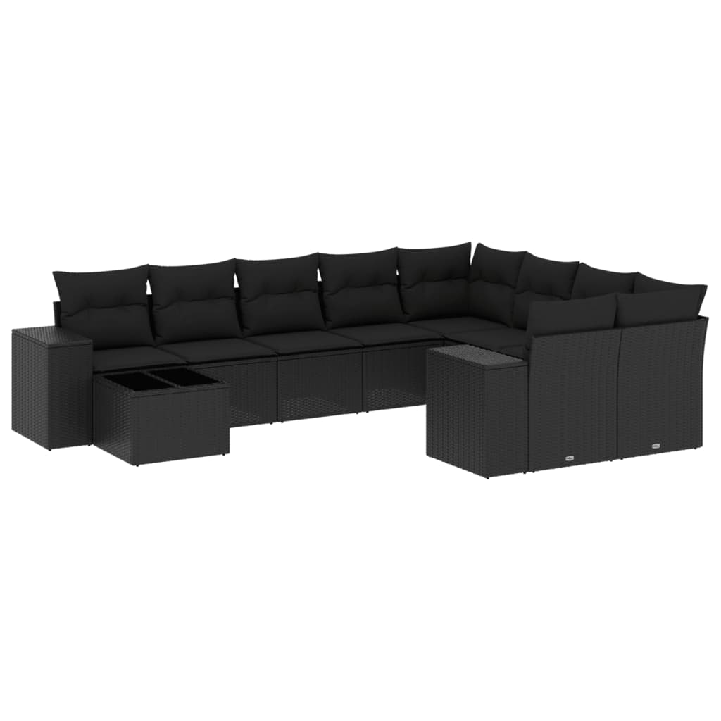 10-delige Loungeset met kussens poly rattan beige