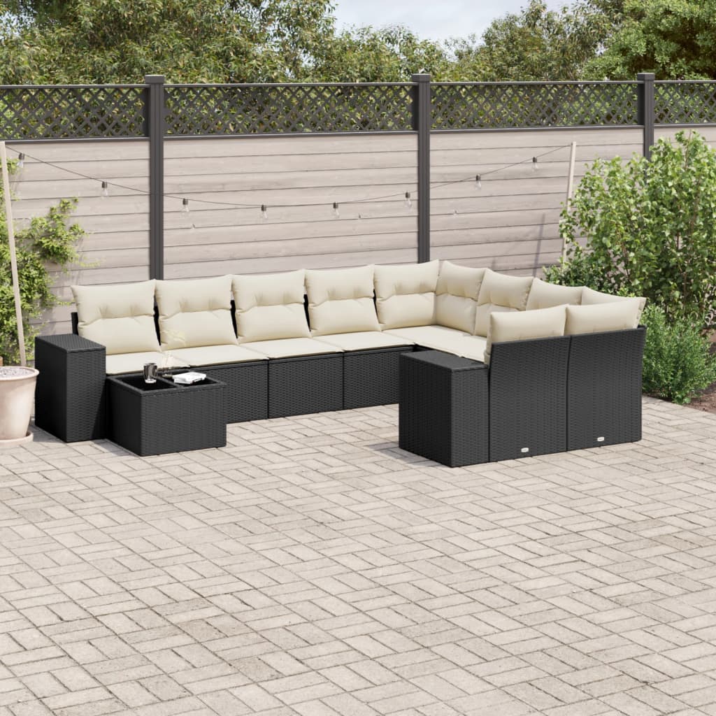 10-delige Loungeset met kussens poly rattan beige