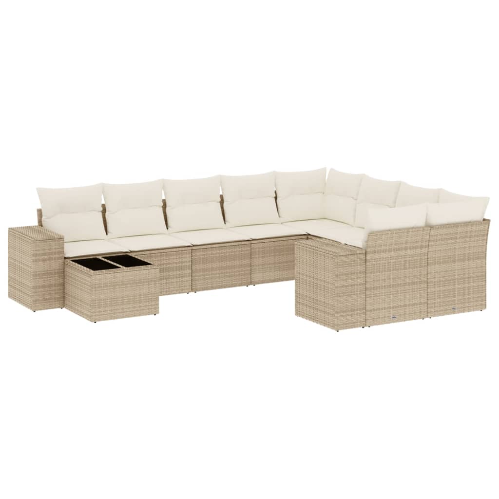 10-delige Loungeset met kussens poly rattan beige