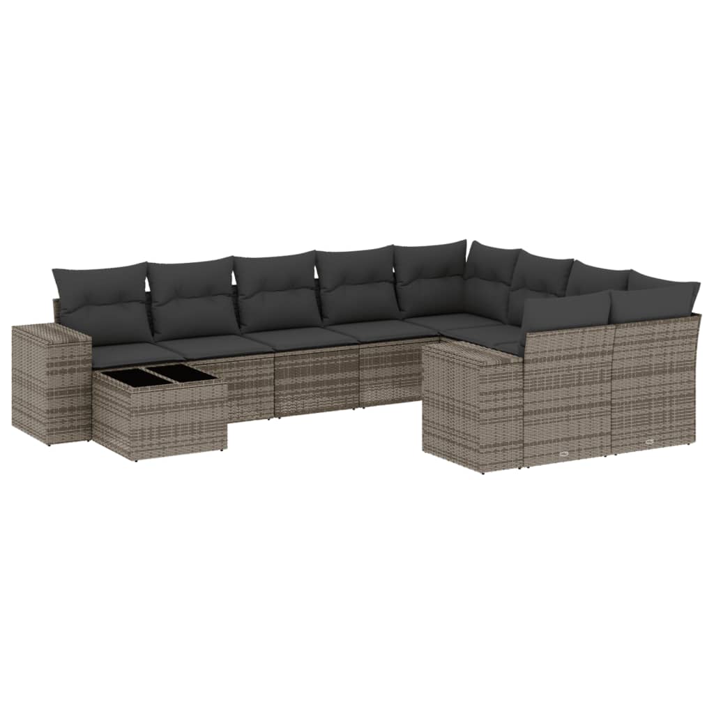 10-delige Loungeset met kussens poly rattan beige