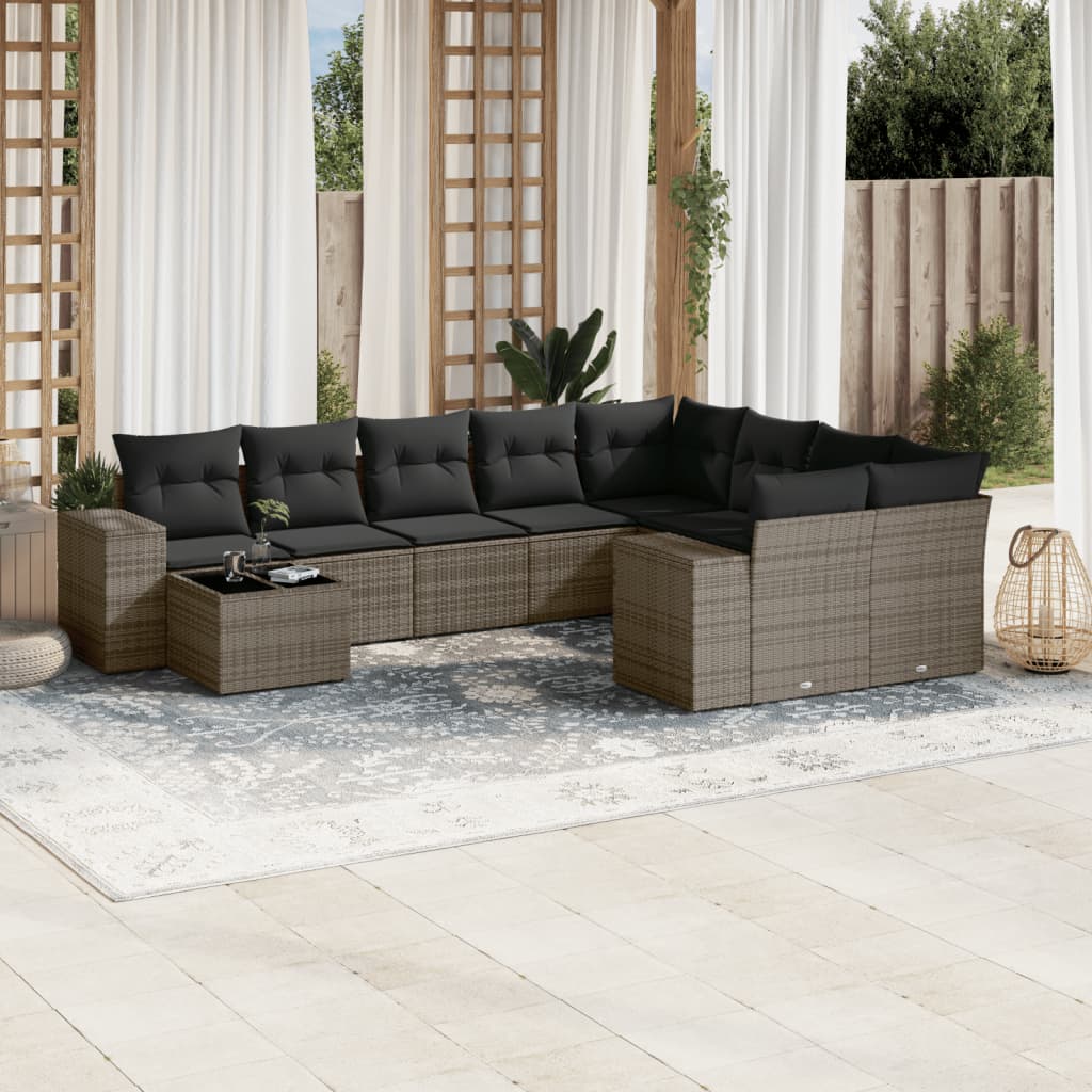 10-delige Loungeset met kussens poly rattan beige