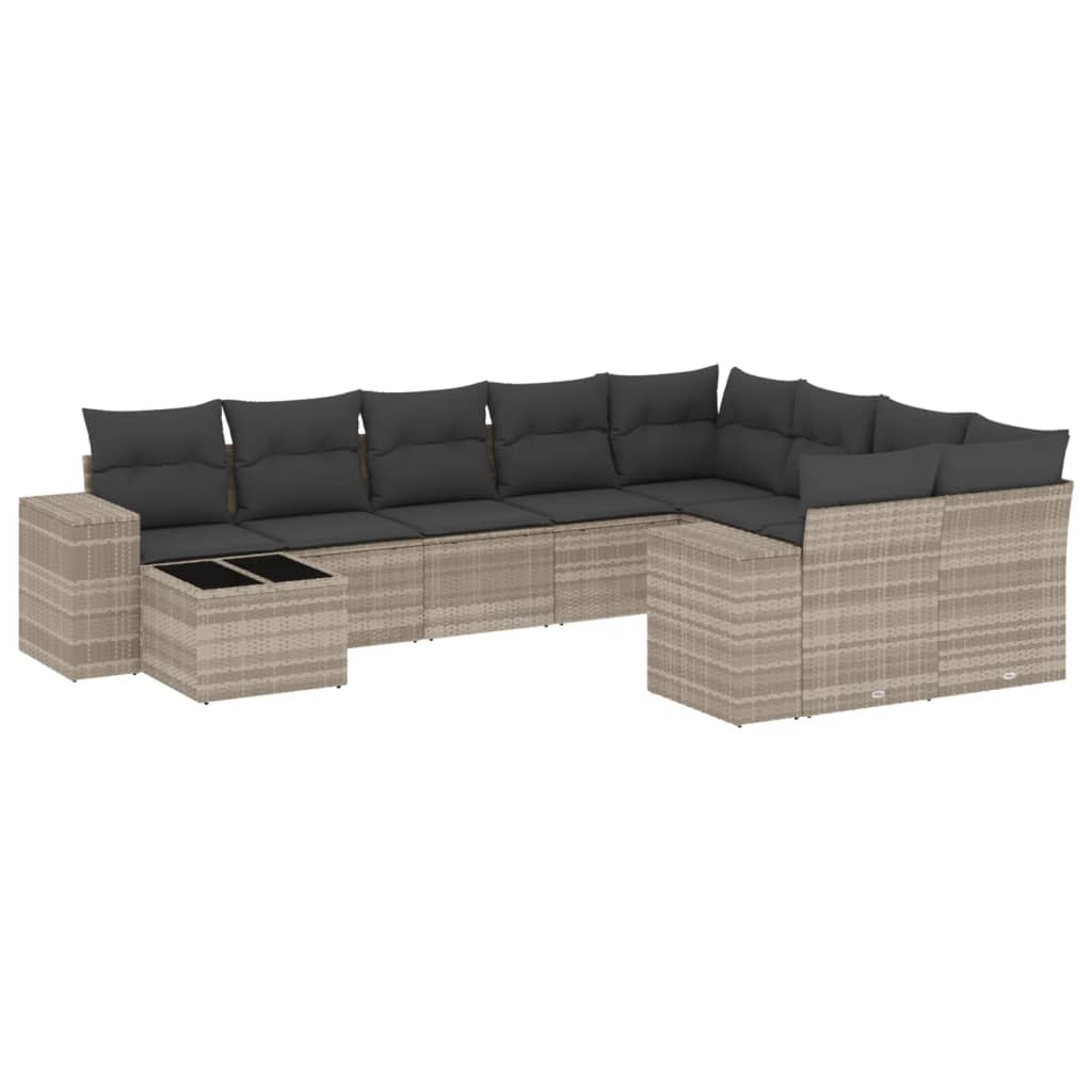 10-delige Loungeset met kussens poly rattan beige