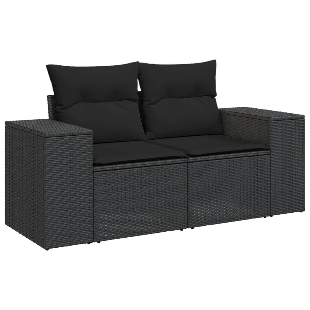 10-delige Loungeset met kussens poly rattan zwart