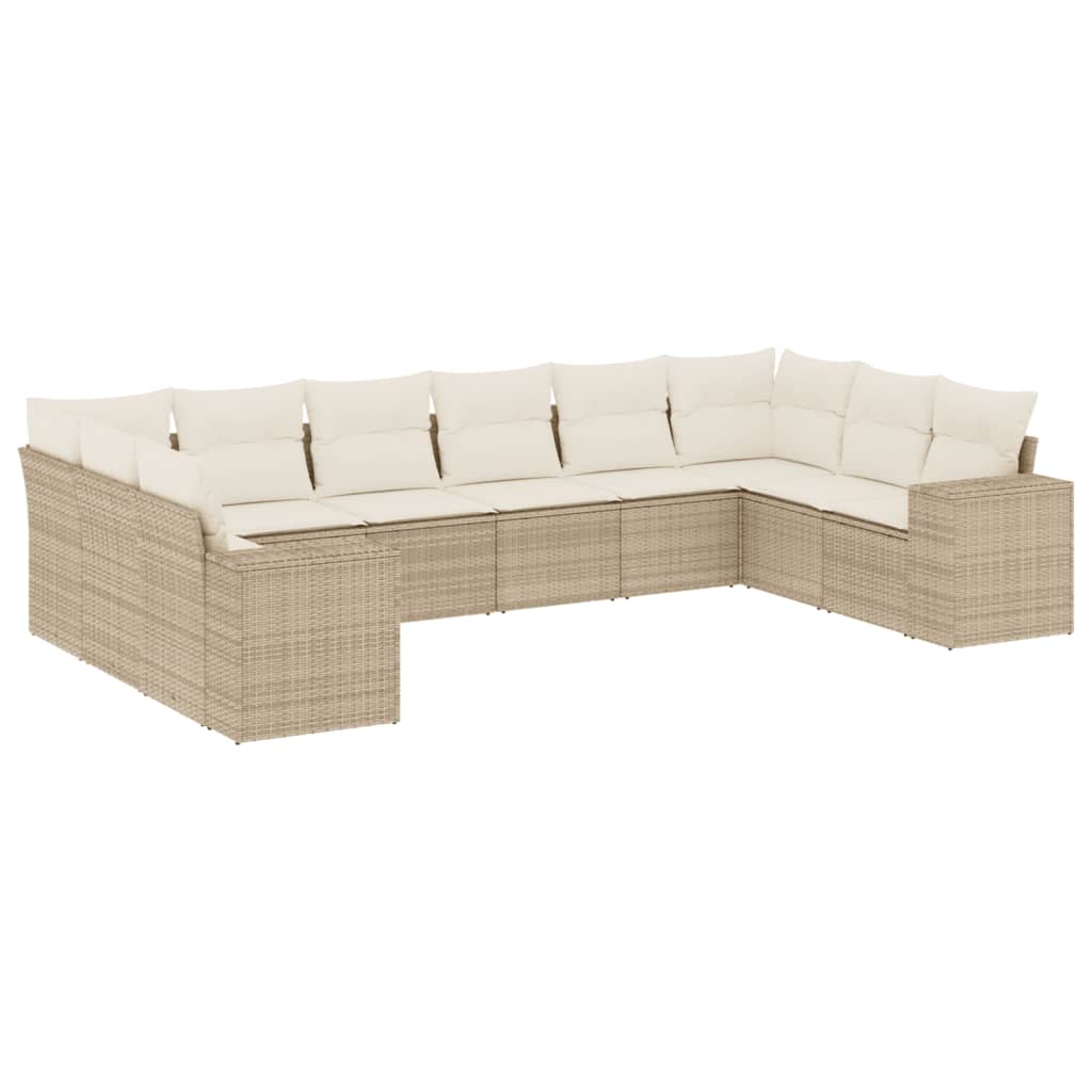 10-delige Loungeset met kussens poly rattan zwart