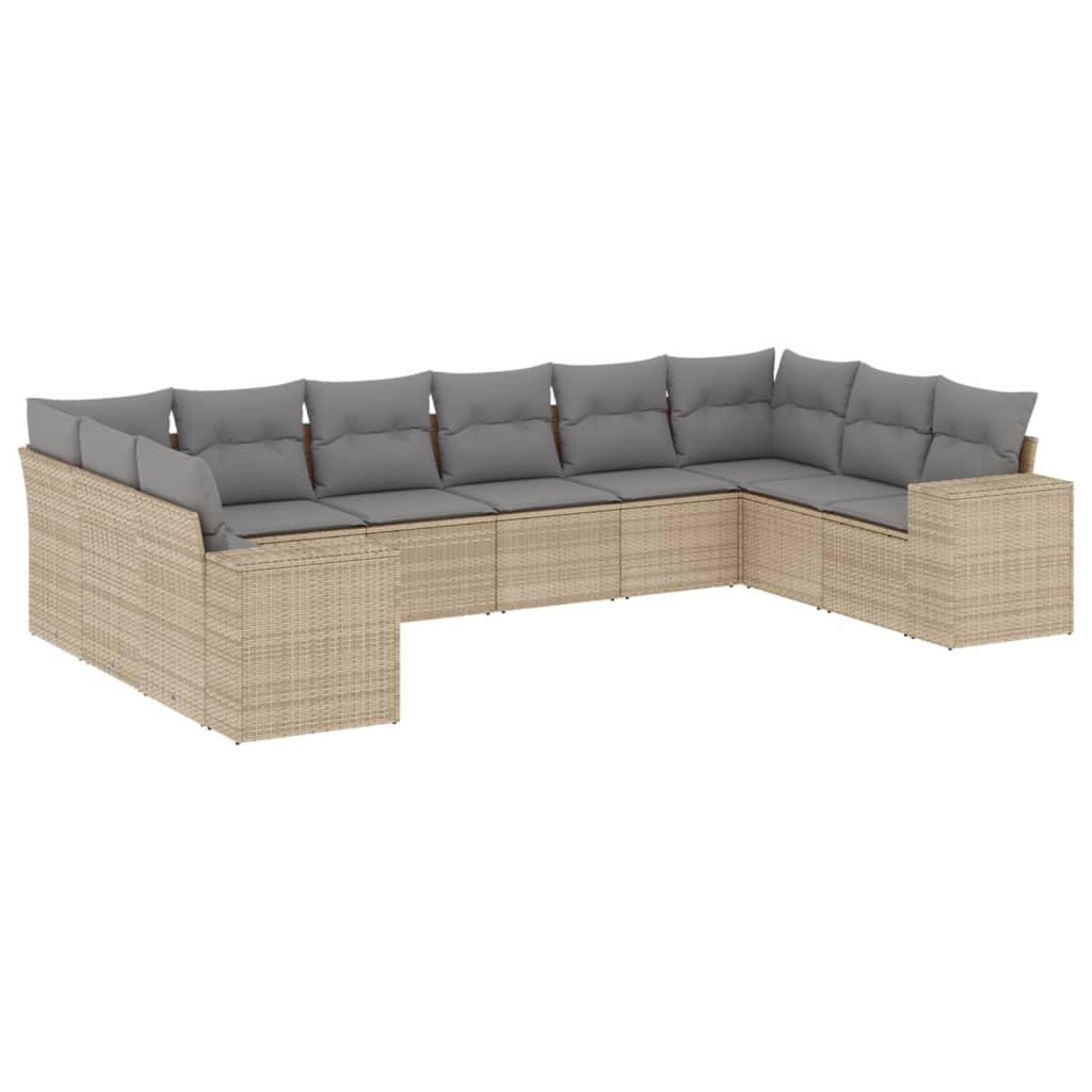 10-delige Loungeset met kussens poly rattan zwart