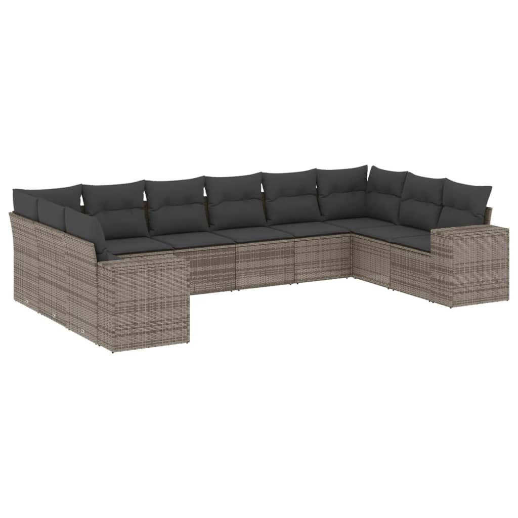 10-delige Loungeset met kussens poly rattan zwart