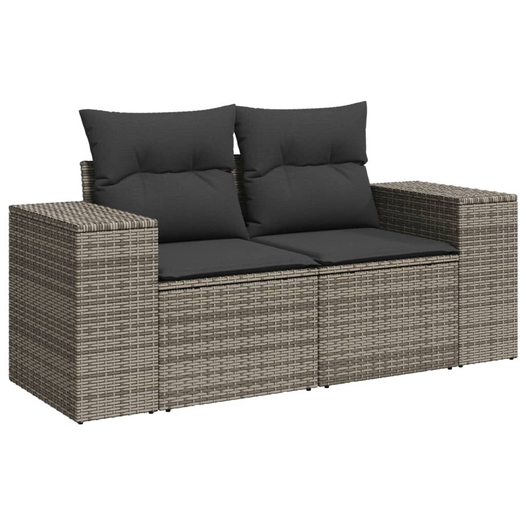 10-delige Loungeset met kussens poly rattan zwart