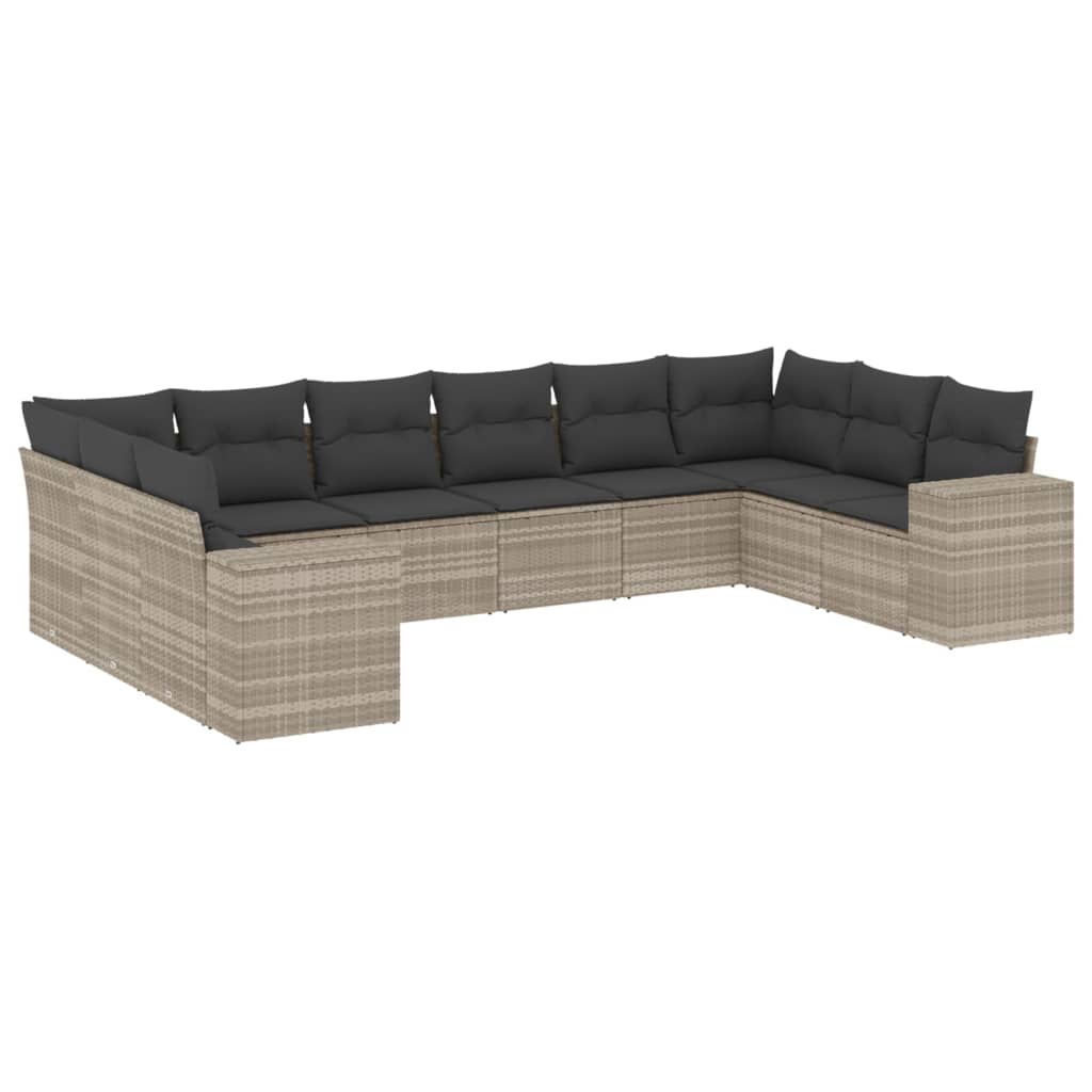 10-delige Loungeset met kussens poly rattan zwart