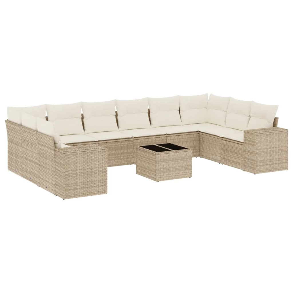 10-delige Loungeset met kussens poly rattan zwart