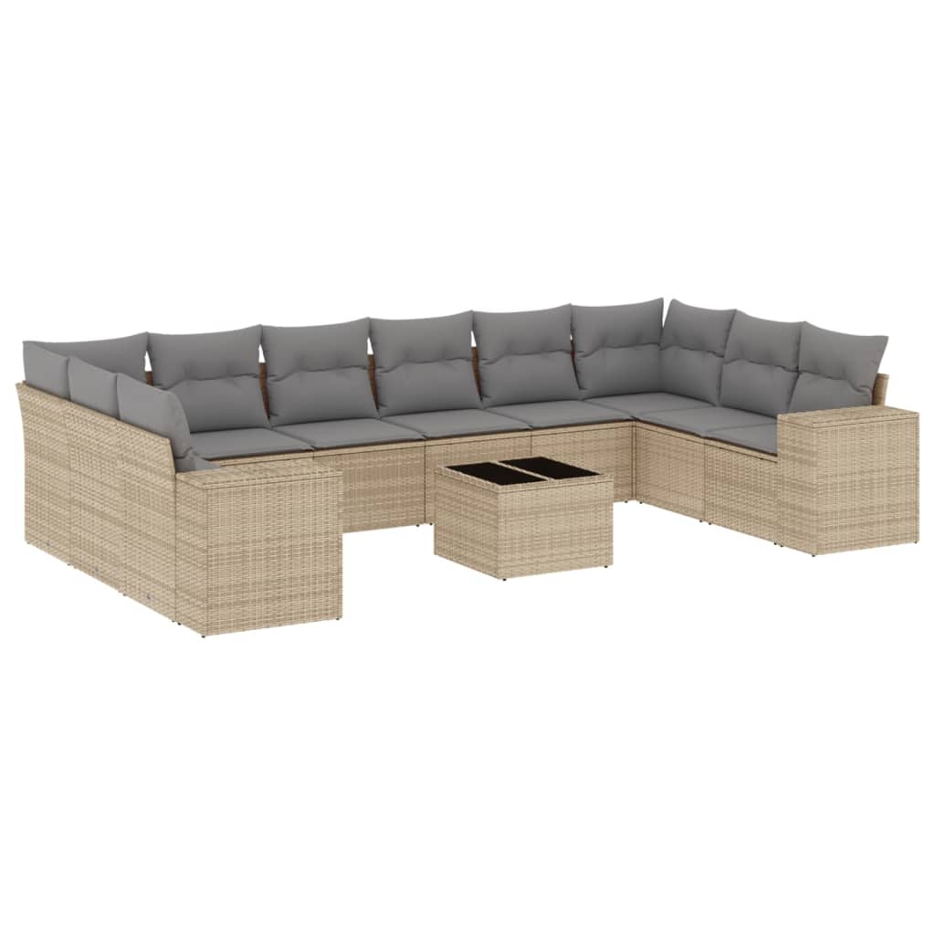 10-delige Loungeset met kussens poly rattan zwart