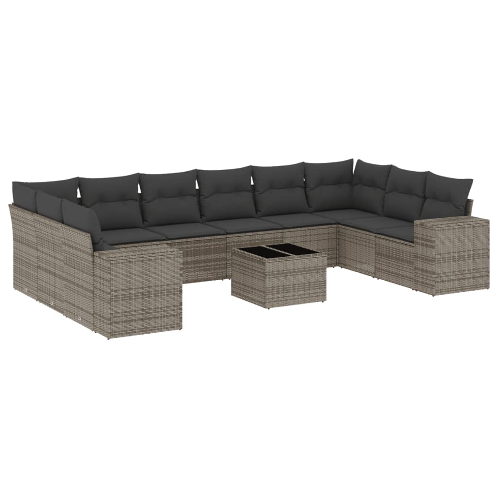 10-delige Loungeset met kussens poly rattan zwart